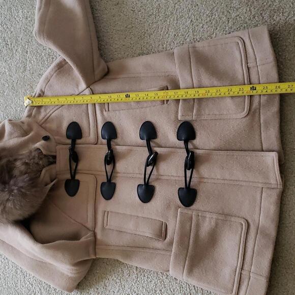 BURBERRY CHECK LINED WOOL TOGGLE DUFFLE COAT WITH FUR TRIMMED HOOD - Picture 13 of 15